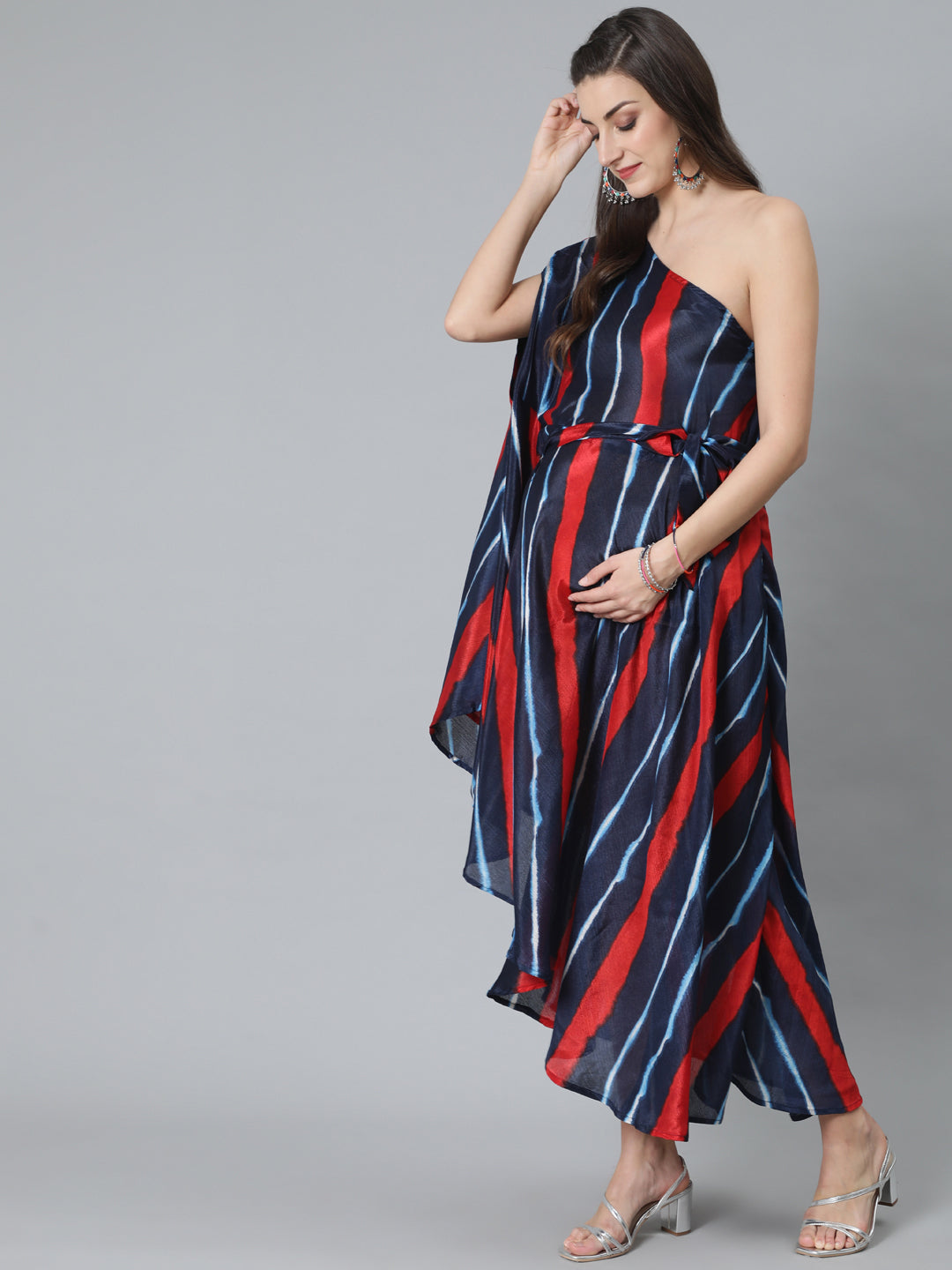 Blue Leheriya Print One Shoulder Dress