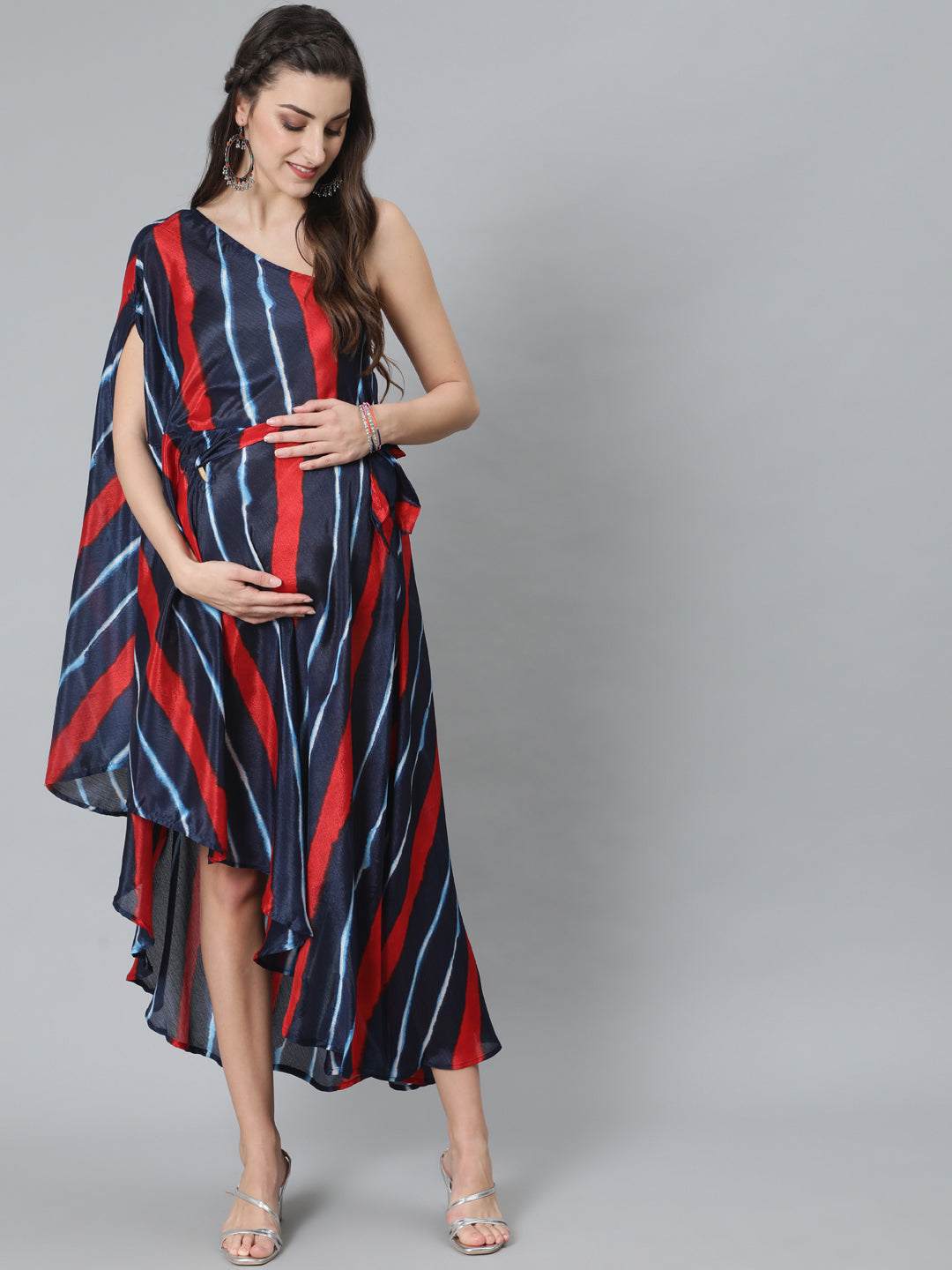 Blue Leheriya Print One Shoulder Dress