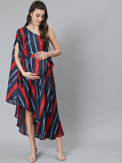 Blue Leheriya Print One Shoulder Dress