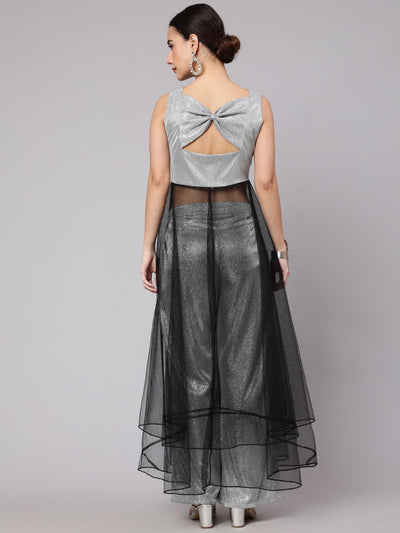 Silver & Black Embellished Layered Top With Palazzo