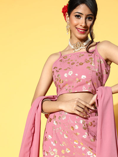 Pink Foil Printed Co Ord Set with Dupatta