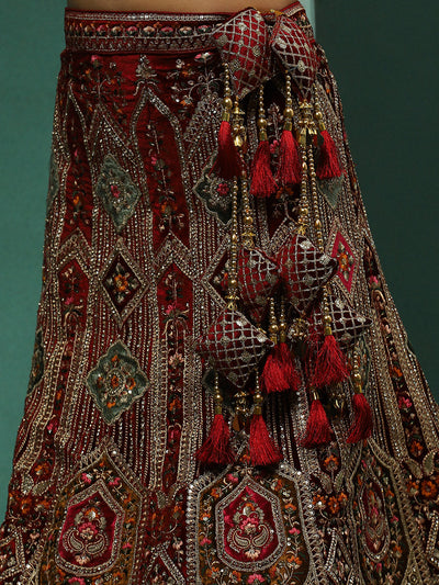 Maroon Embroidered Lehenga Choli With Dupatta