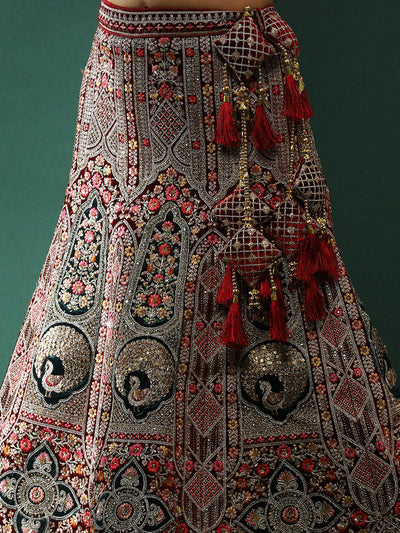 Maroon Embroidered Lehenga Choli With Dupatta