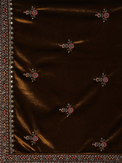 Maroon & Brown Embroidered Lehenga Choli With Dupatta