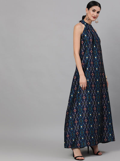 Navy Blue Geometric Pattern Dress