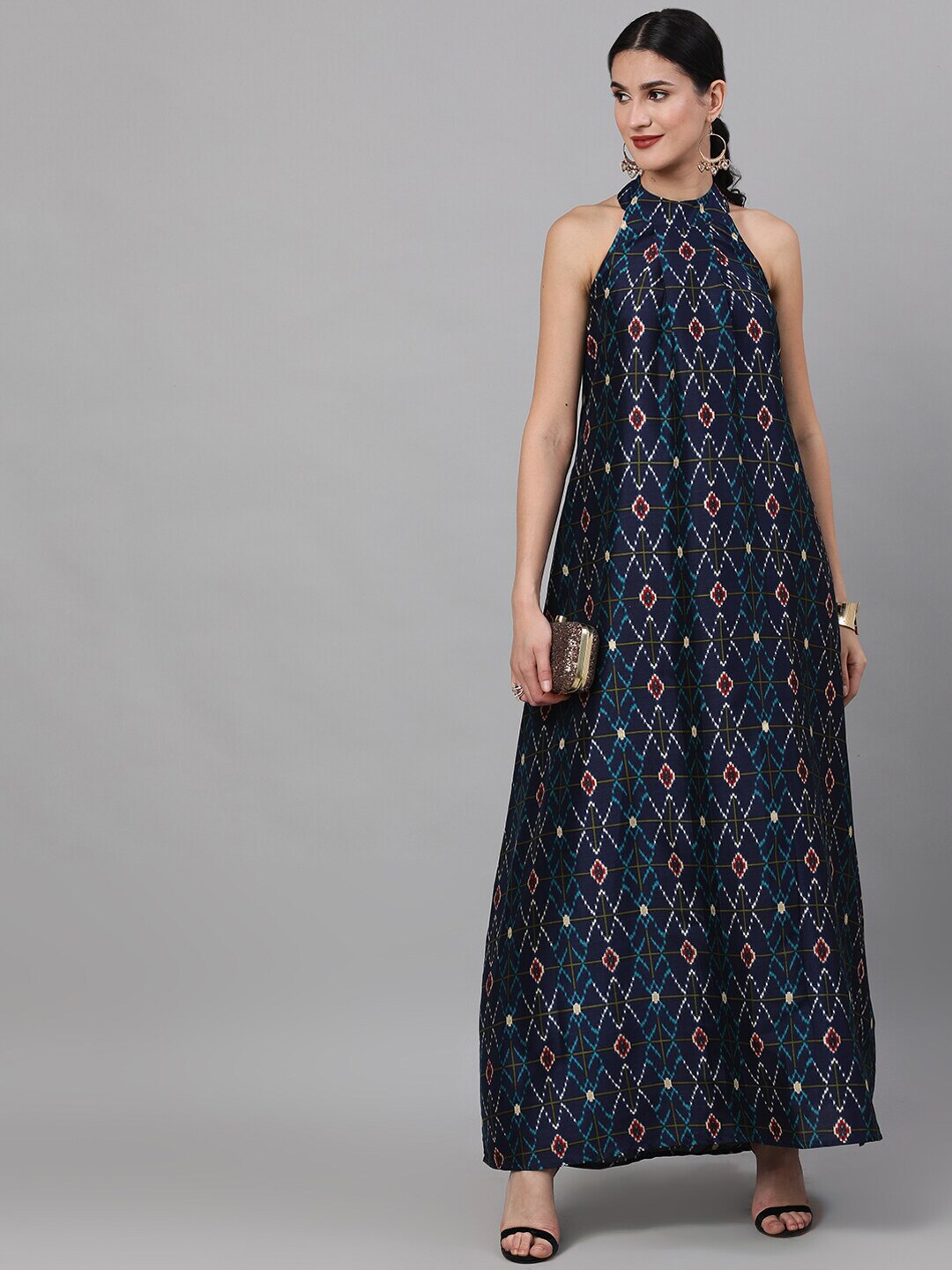 Navy Blue Geometric Pattern Dress