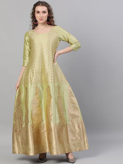 Gold Jacquard Zari Work Maxi Dress