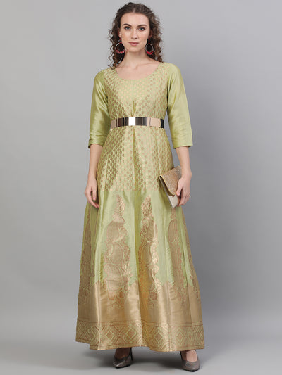 Gold Jacquard Zari Work Maxi Dress