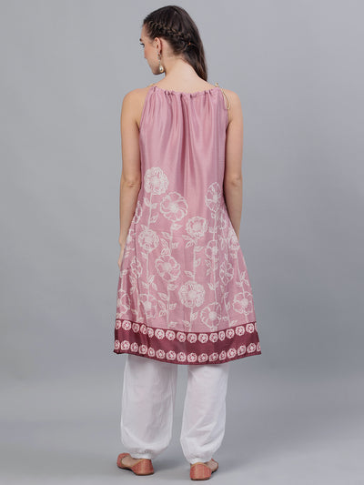 Purple Floral Print A-Line Kurta