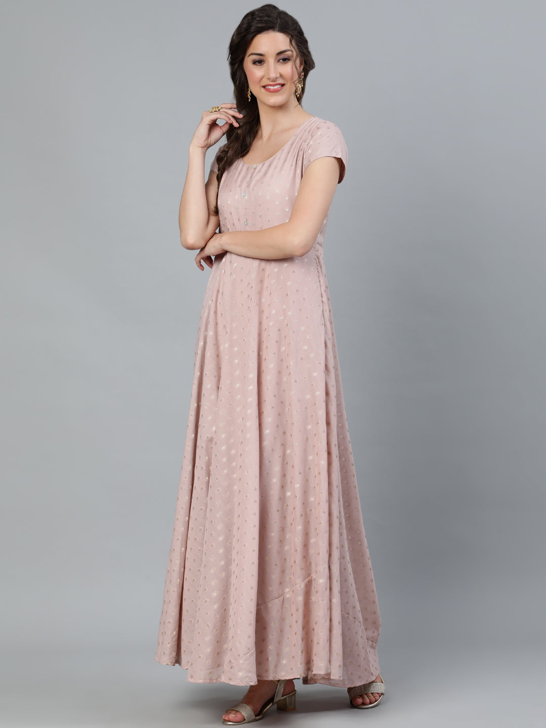 Nude Zari Worked Flared Maxi Dress