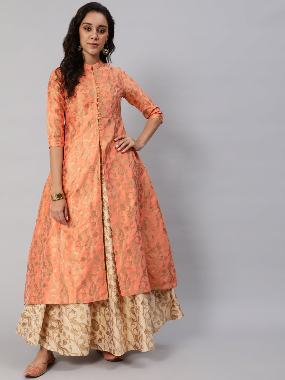 Peach Jacquard Front Open Jacket