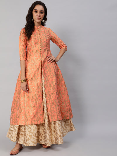 Peach Jacquard Front Open Jacket