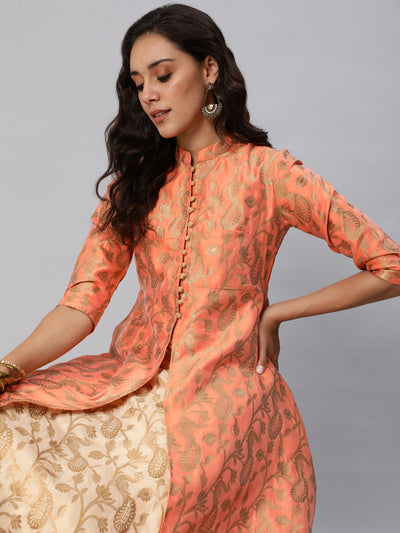 Peach Jacquard Front Open Jacket