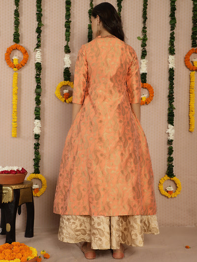 Peach Jacquard Front Open Jacket