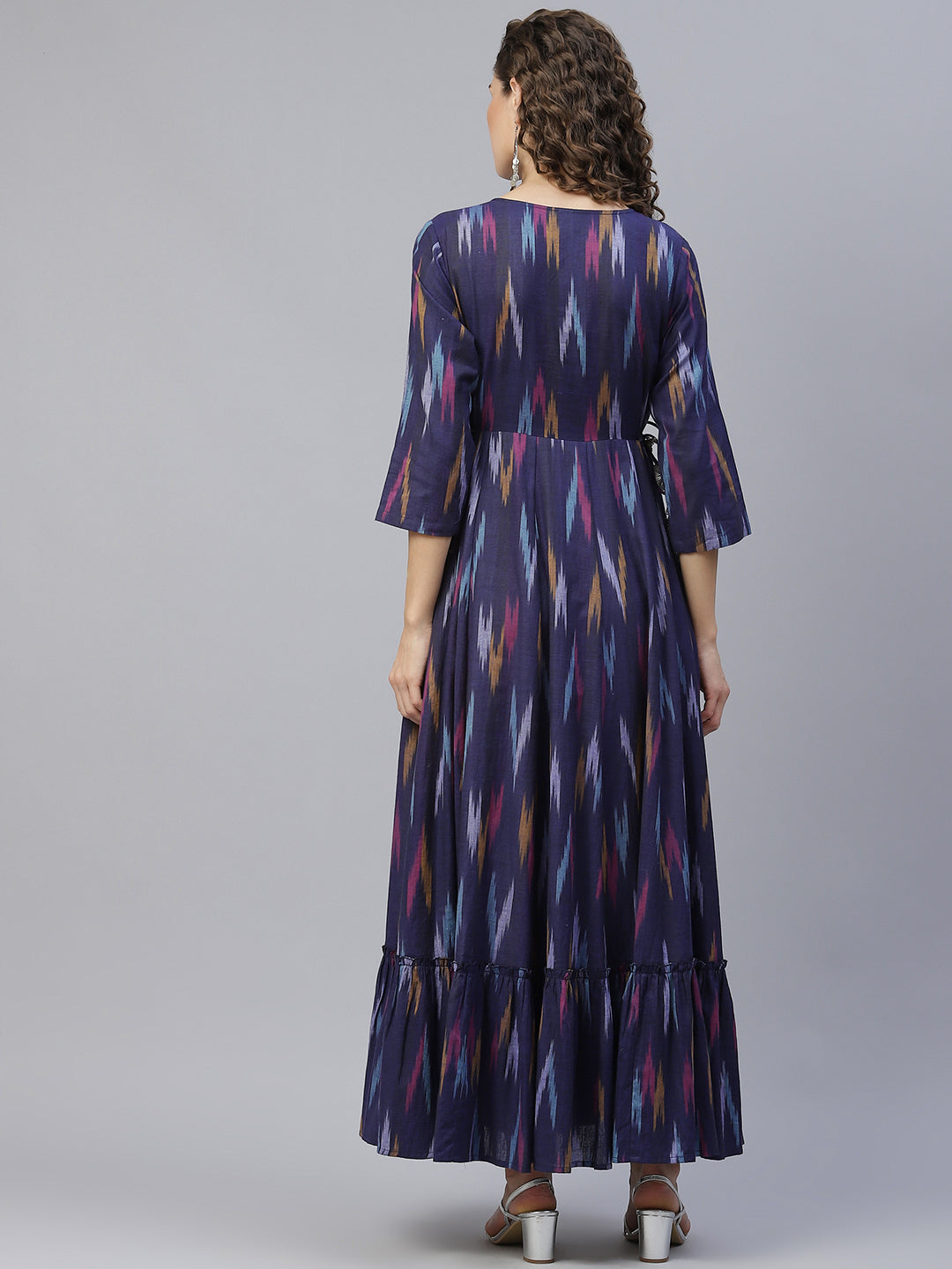 Blue Embroidered Flared Maxi Dress