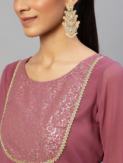 Mauve Gold Foil Print Kurta