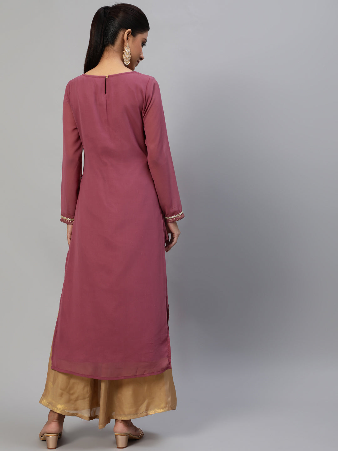 Mauve Gold Foil Print Kurta