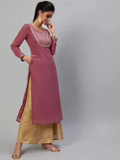 Mauve Gold Foil Print Kurta