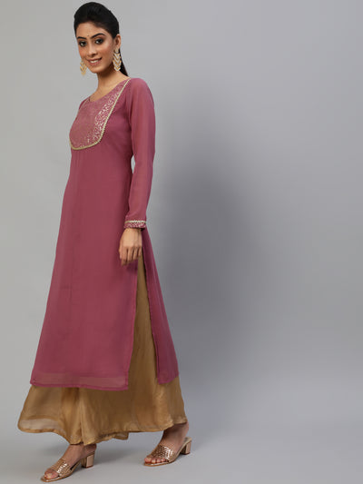 Mauve Gold Foil Print Kurta