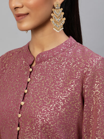 Mauve Gold Foil Print High Slit Kurta