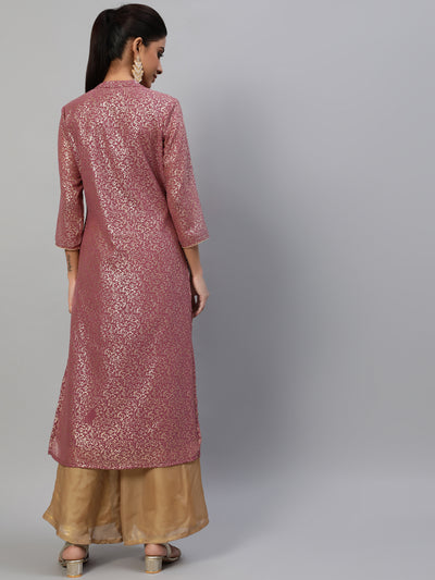 Mauve Gold Foil Print High Slit Kurta