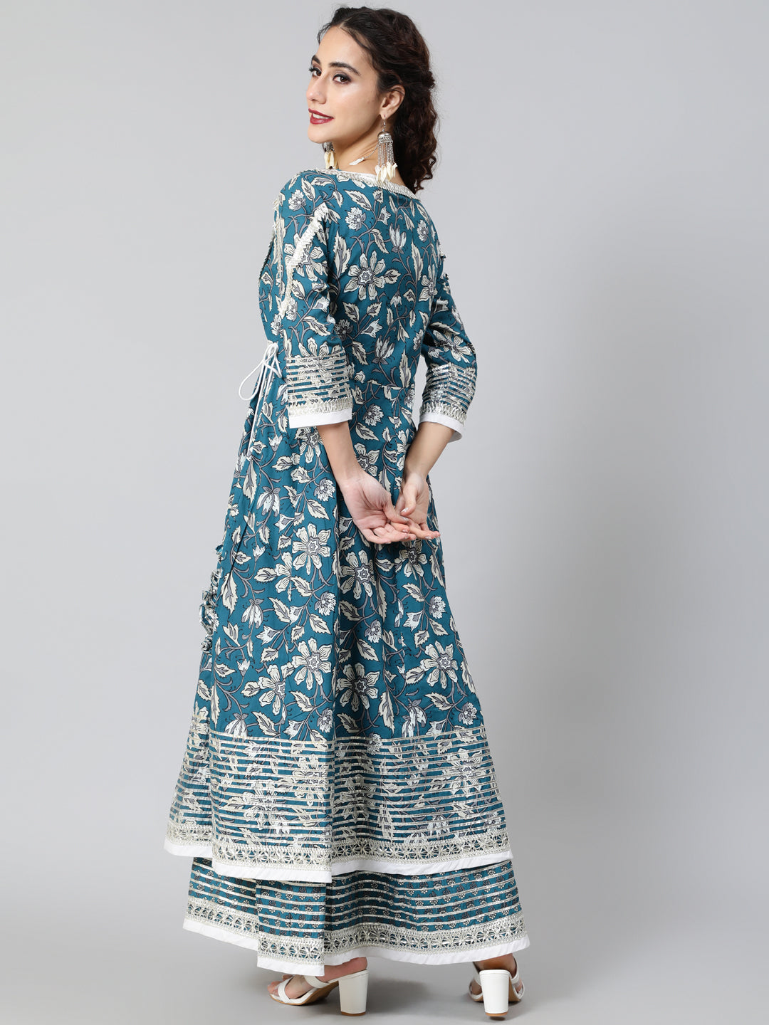 Blue Floral Print Layered Maxi Dress