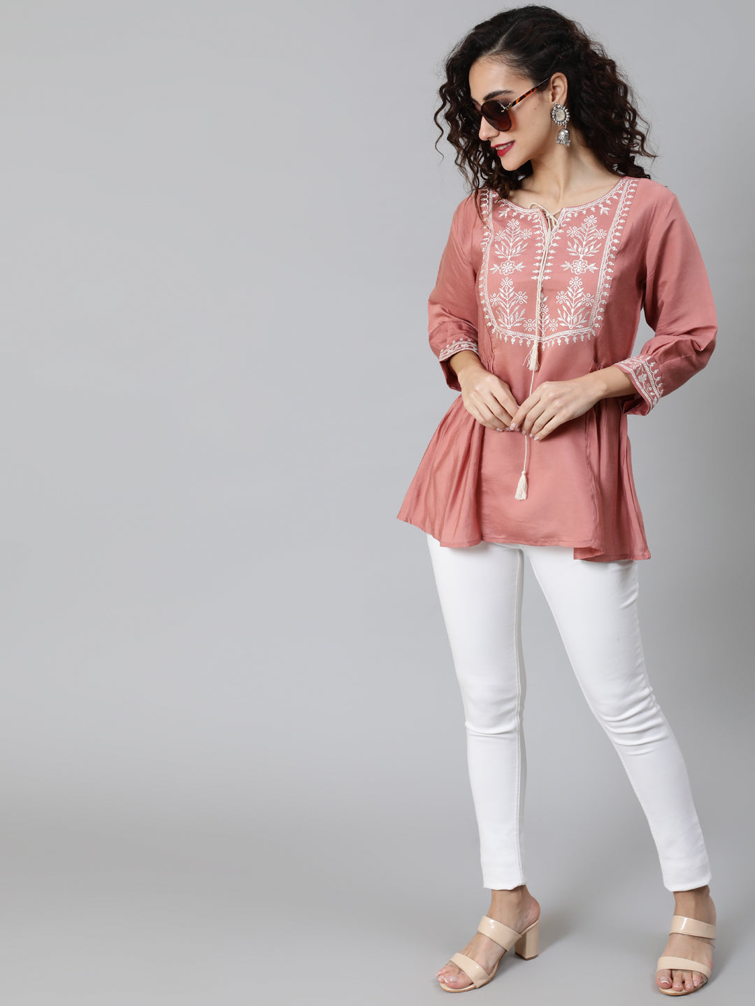 Rose Gold Embroidered Gathered Tunic