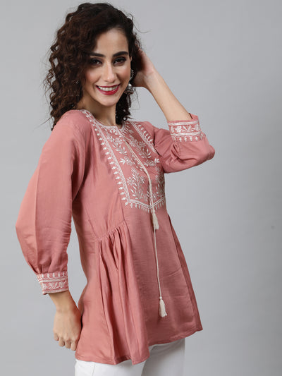 Rose Gold Embroidered Gathered Tunic