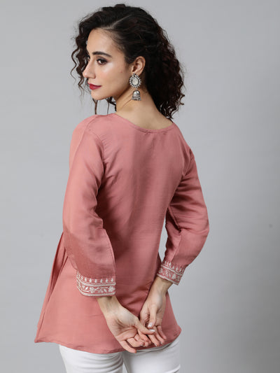 Rose Gold Embroidered Gathered Tunic