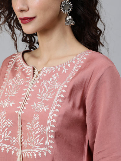 Rose Gold Embroidered Gathered Tunic