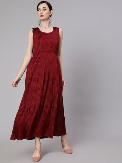 Maroon Pleated Maxi Dress