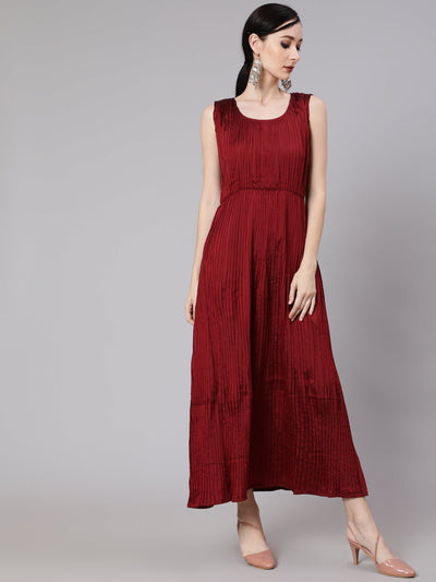 Maroon Pleated Maxi Dress
