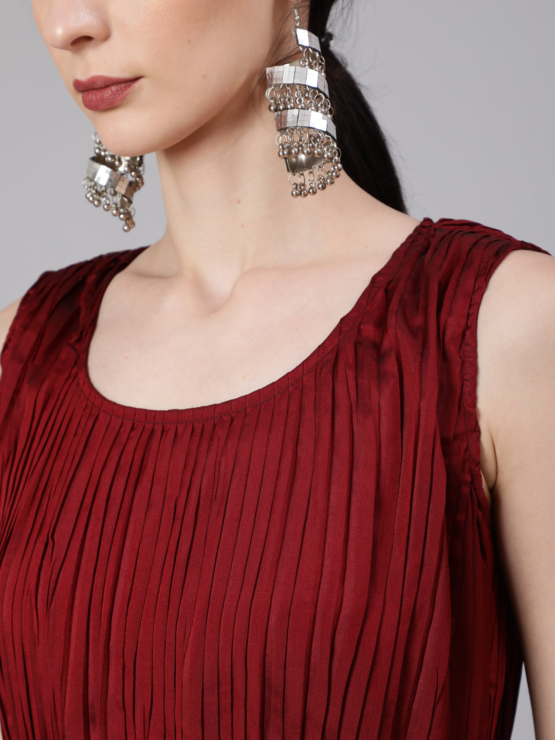 Maroon Pleated Maxi Dress