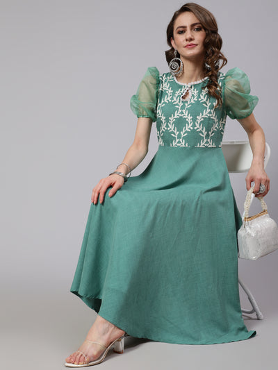 Green Embroidered Anarkali