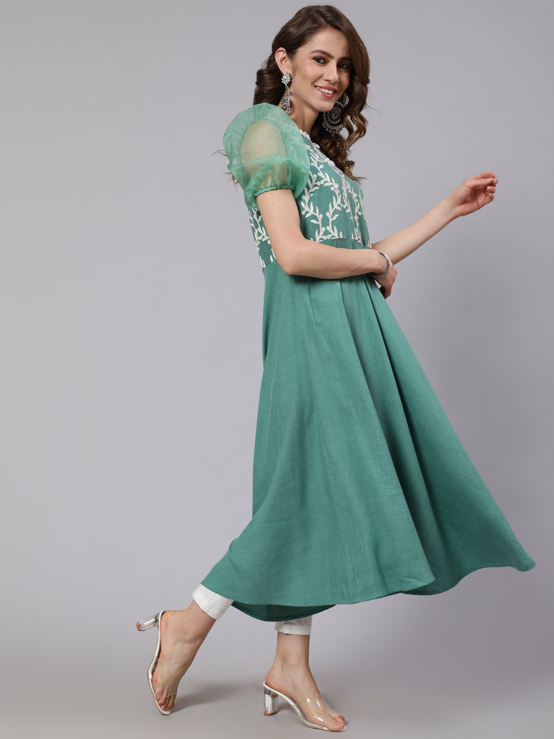 Green Embroidered Anarkali