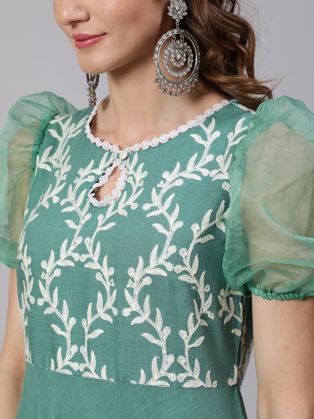 Green Embroidered Anarkali