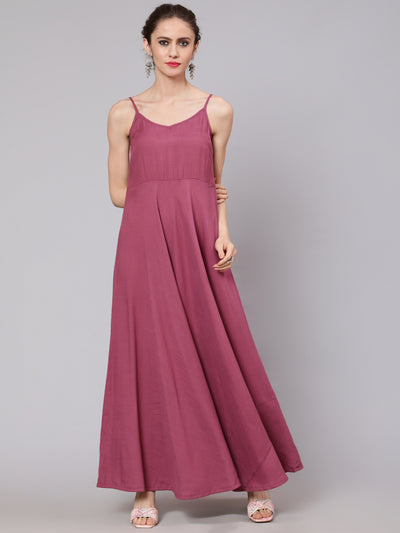 Purple Flared Maxi Dress With Embroidered Jacket
