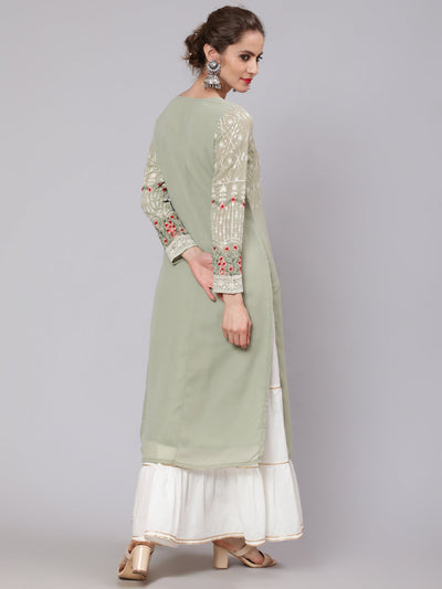 Pastel Green Floral Embroidered Kurta