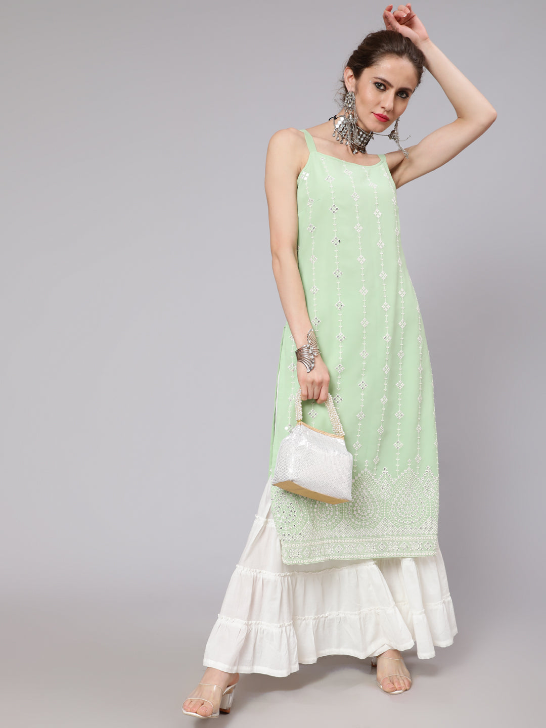 Sea Green Sequin Embroidered Kurta