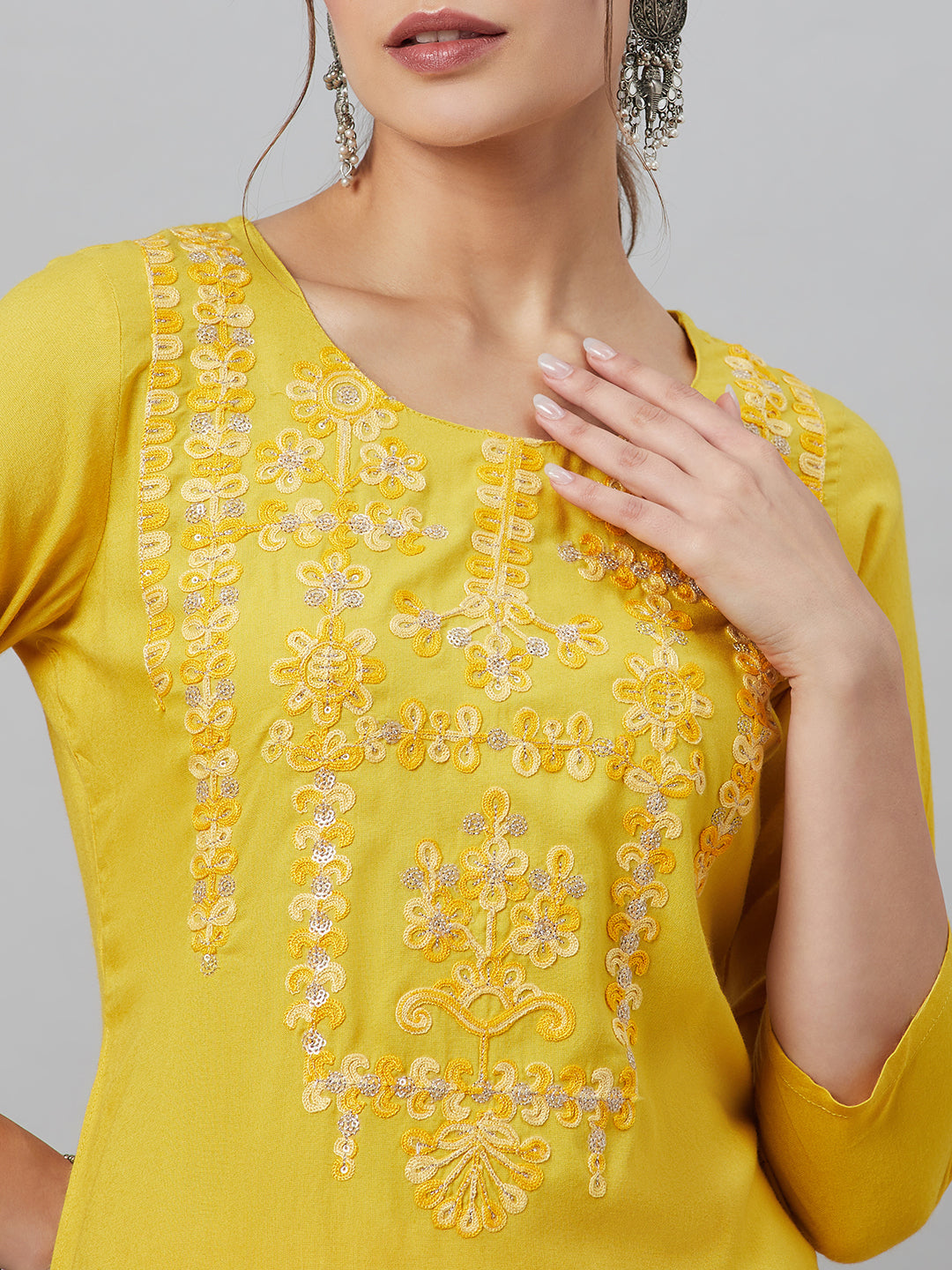Yellow Embroidered Kurta