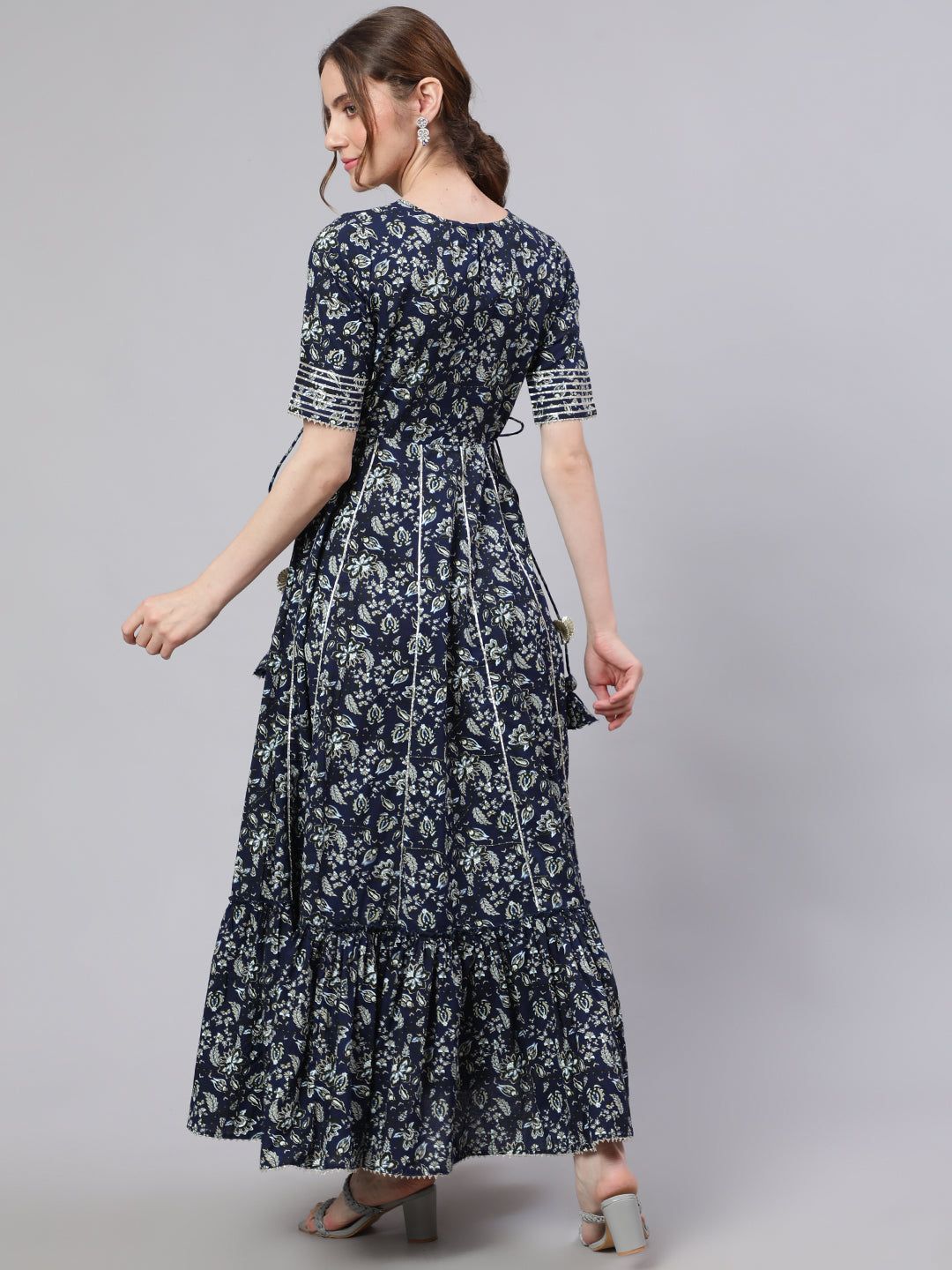 Navy Blue Floral Printed Maxi Dress