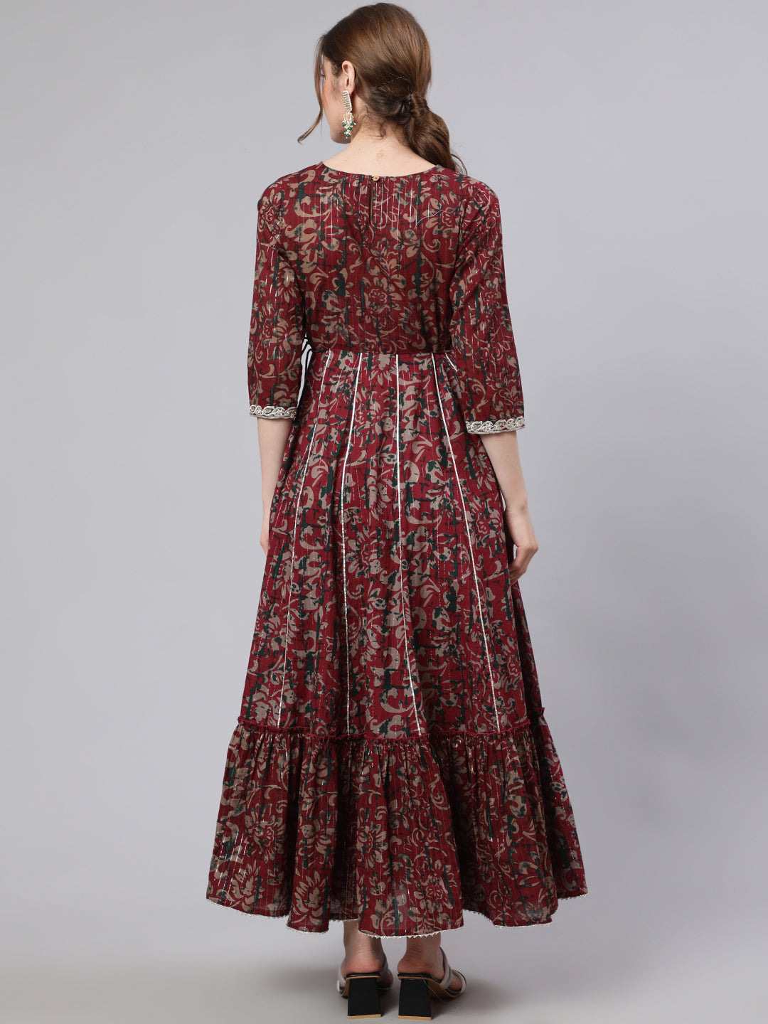 Maroon Floral Print Maxi Dress