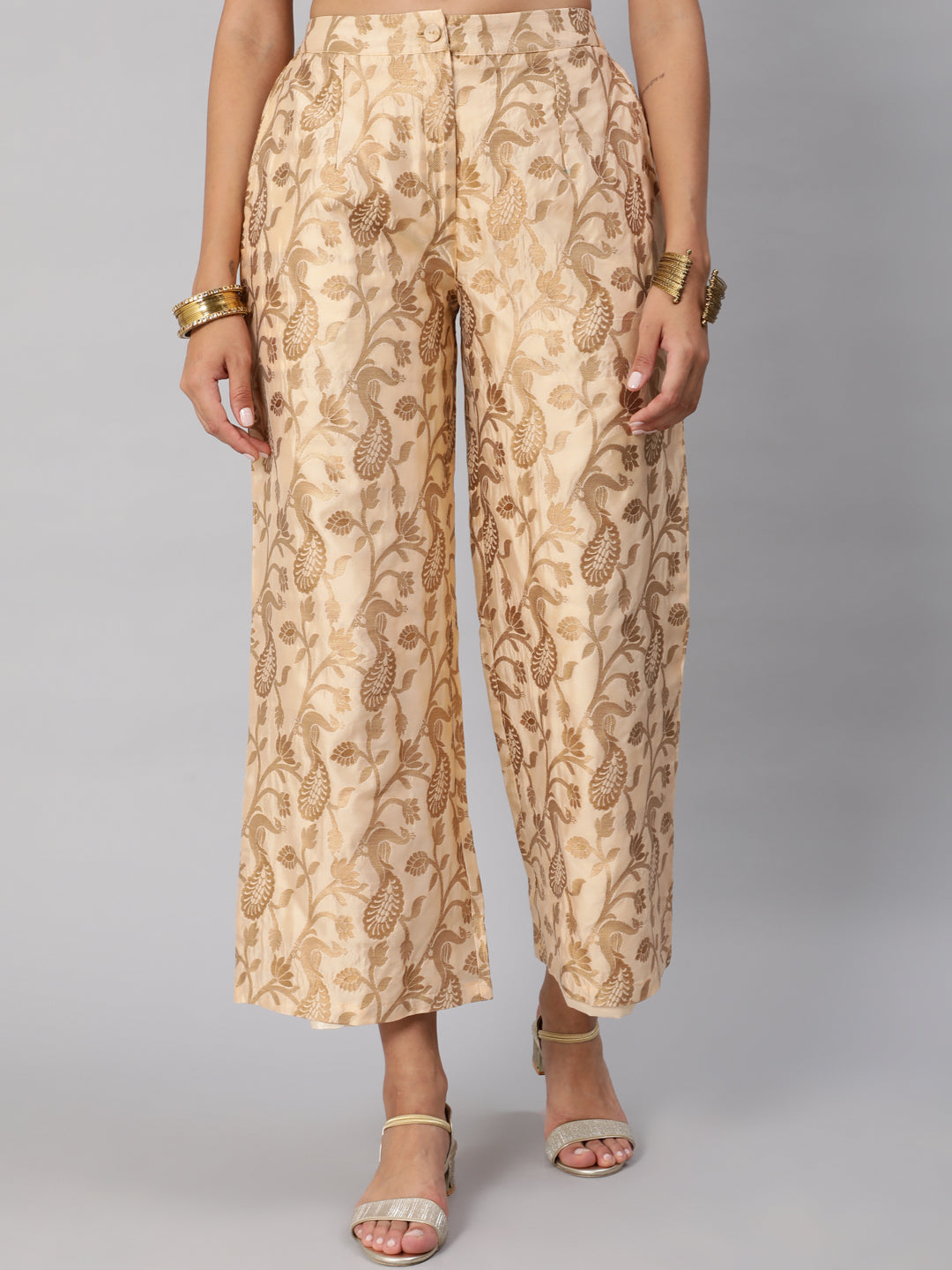 Beige Jacquard Palazzo