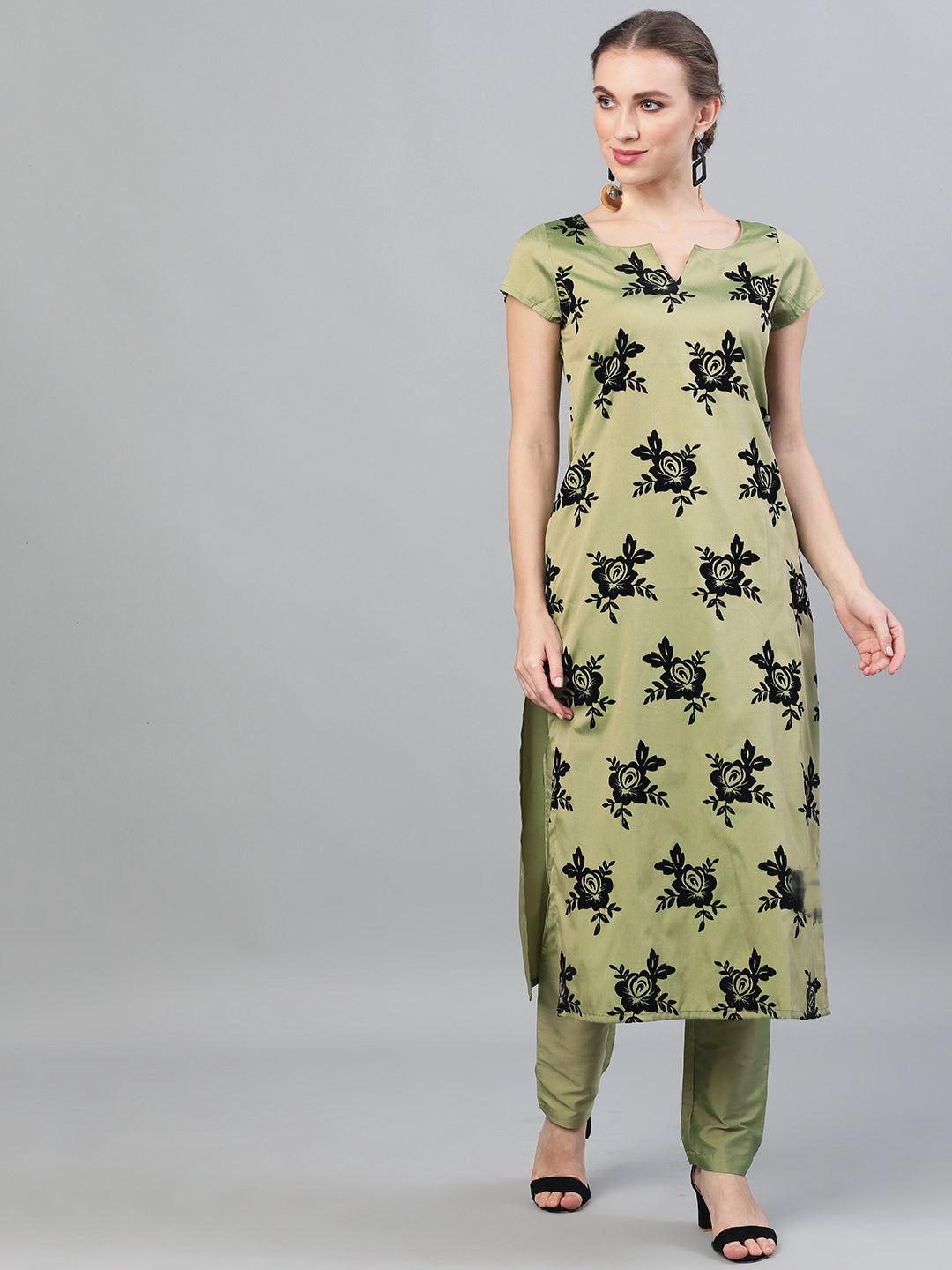 Green Floral Print Kurta With Pant