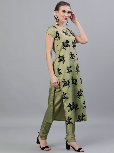 Green Floral Print Kurta With Pant