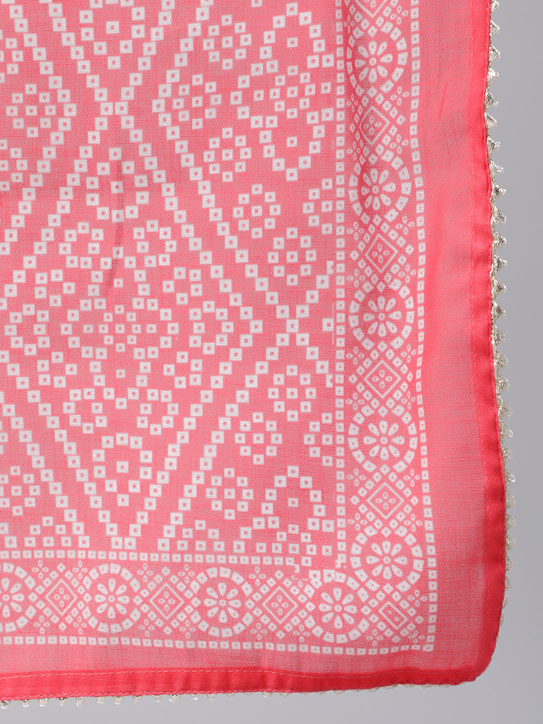 Pink Bandhani Print Kurta Pant With Dupatta