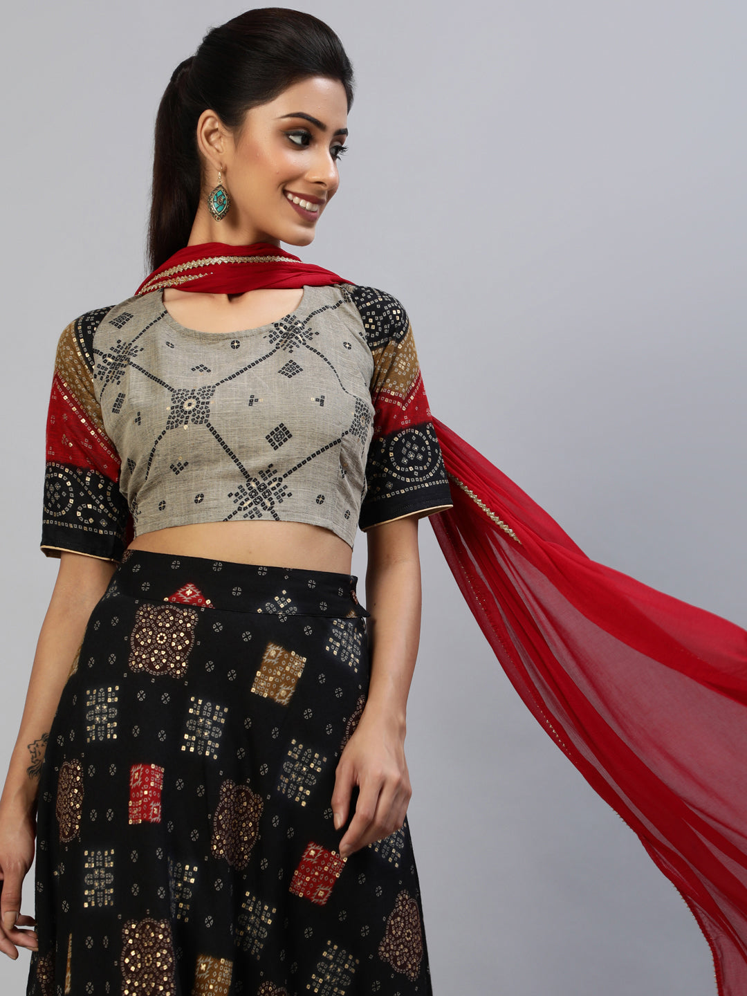 Black Gold Printed Lehenga Choli With Dupatta