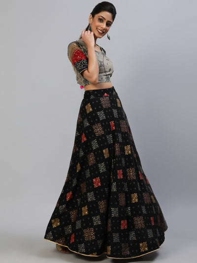 Black Gold Printed Lehenga Choli With Dupatta