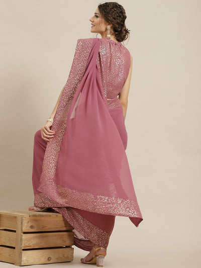 Mauve Foil Printed Saree With Blouse