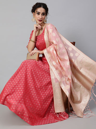 Red Dobby Designed Lehenga Choli With Dupatta